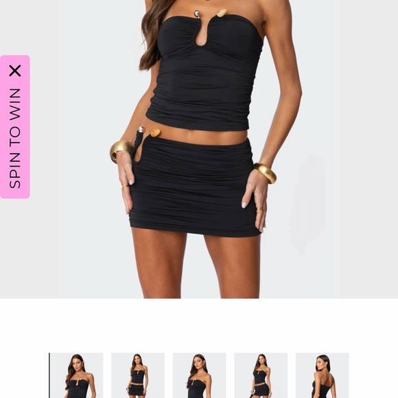 Black Strapless Ruched Two-Piece Set - Picture 1 of 3